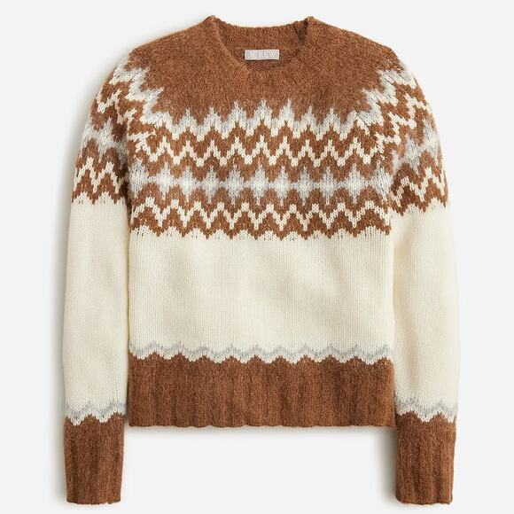 J. Crew Sweaters - J.Crew Fair Isle Crewneck Brushed Wool Alpaca Sweater Brown Ivory Gray M BV353